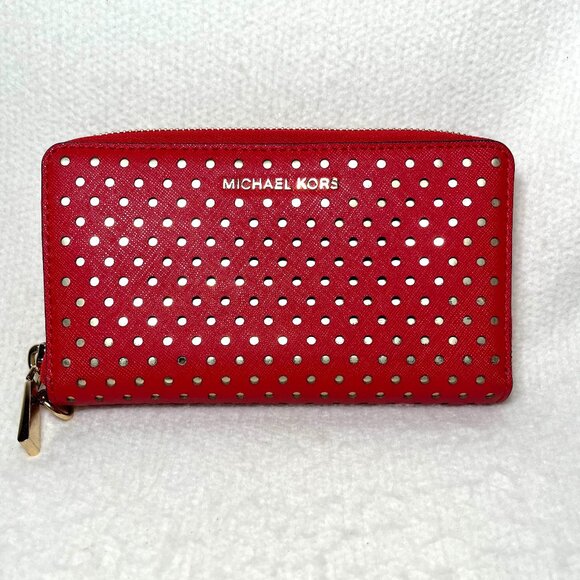 Michael Kors Handbags - Michael Kors Red/Gold Eyelet wallet